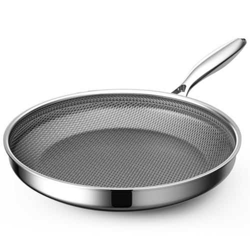 ZEROPAN Padella antiaderente da 26 cm, in acciaio inox, con manico per mantenere il freddo, lavabile in lavastoviglie, senza PFAS PFOA e PTFE, adatta al forno fino a 260 °C, adatta per induzione e
