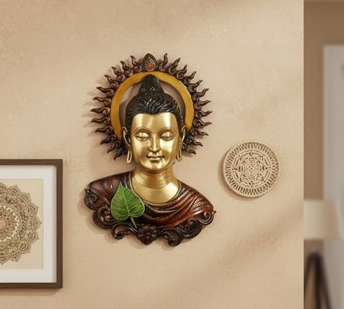 Image of ESPLANADE Brass Buddha Face Antique Wall Hanging | Wall Mount Buddha Face Idol Figurine | Home Room Decor | Multicolor - 15.5 inch Inches (Big Size)