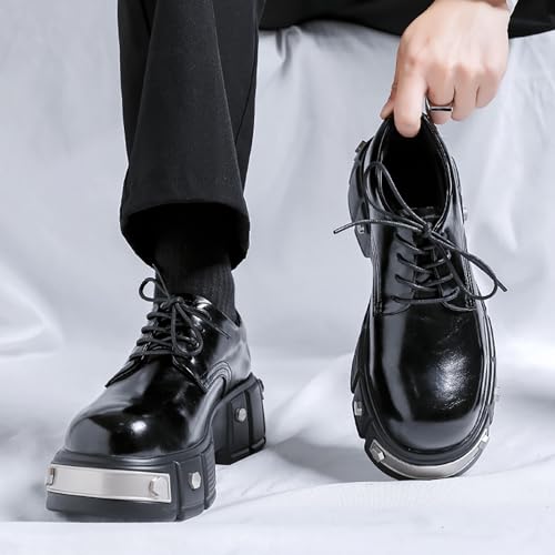Men's Leather Platform Oxfords Fashion Goth Punk Motorcycle Shoes with Metal4