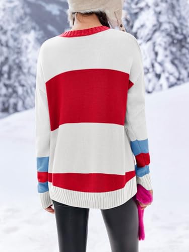 Saodimallsu Womens Color Block Oversized Sweater Ski Print Fall Trendy Crew Neck Long Sleeve Pullover Sweaters Knit Tops3
