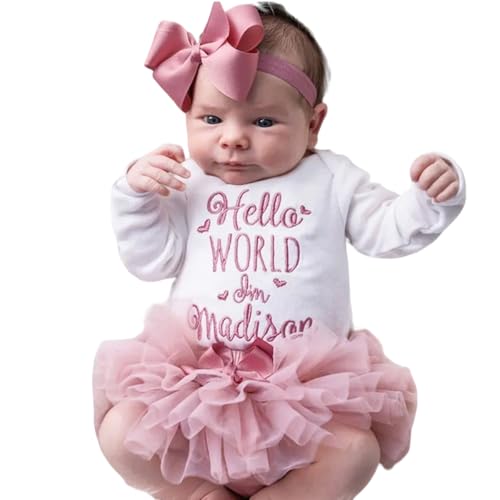 Personalized Baby Girl Coming Home Outfit Custom Baby Girl Tutu With Embroidery Name Newborn Baby Clothes Vintage Pink Dusty Rose Set(StyleC)