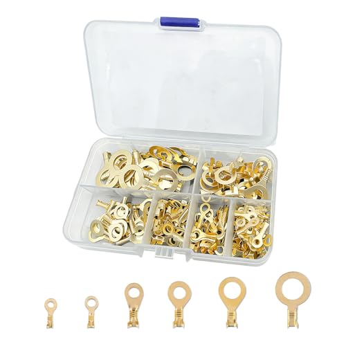 LuojinLuoda 150 Pcs M3 M4 M5 M6 M8 M10 Copper Ring Assortment Set - NonInsulated Copper-Ring Lugs Open Barrel Wire Crimp Connectors Kit, Coppers Rings Set for Wiring