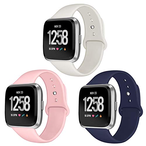 Kmasic Sport Band Compatible Versa/Versa Lite Edition 3 Pack, Soft Silicone Strap Replacement Wristband Compatible Versa Smart Fitness Watch, Large Small