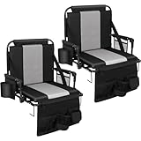 Romswi Folding Stadium Seat Bleacher 2PK Portable Outdoor Floor Folding Stadium Chair with Armrest,Back Support,Cup Holder,Mesh Bag and Hide Hooks