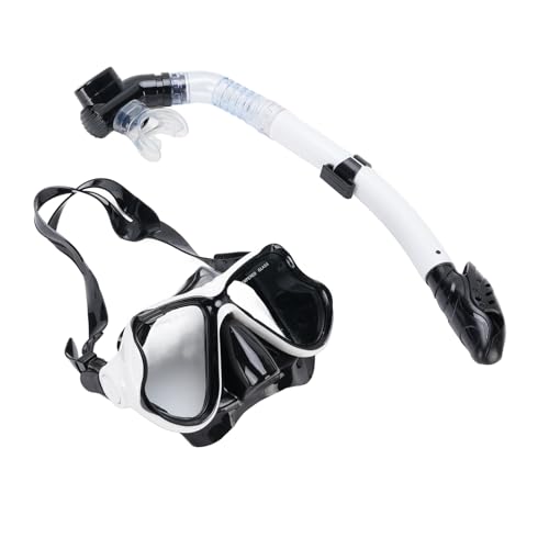 Dry Snorkel Set for Adults Teen, Panoramic Wide View, Anti Fog Diving Mask, Professional Snorkeling Gear (Black) (White)