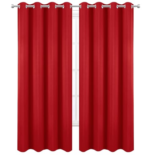 Image of LEMOMO Blackout Curtains 52 x 90 Inch Long Bright Red Curtains Set of 2 Panels Room Darkening Curtains for Bedroom and Living Room