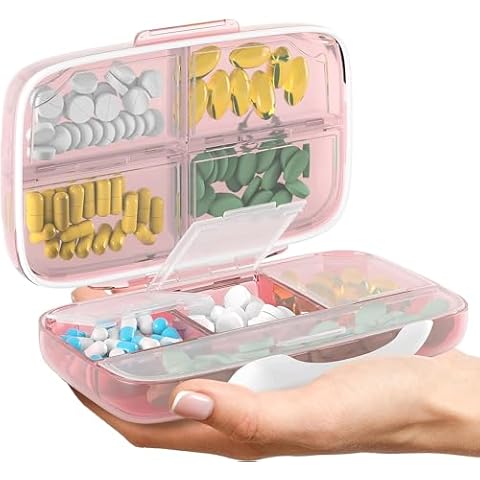 Pill Organizer Airtight Pill Box Large Pill Dispenser Home Travel Supplement Holder Portable Vitamin Sorter Jumbo Size 8 Compartment Airtight Vitamin Container Daily Medicine Travel Essentials Cover