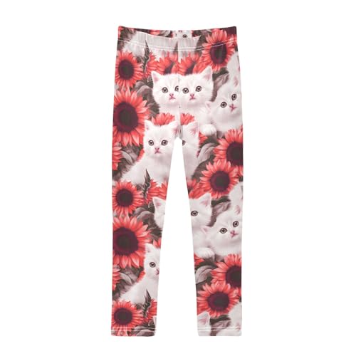 White Cat Sunflowers 5 Girls Leggings Athletic Pants Tights Stretch Bottom