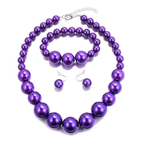 Women Big Faux Pearl Necklace Bracelet and Earrings Set Large Pearl Jewelry