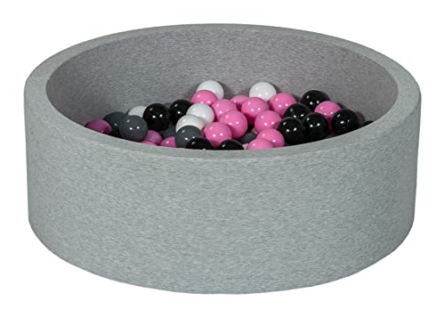 Velinda Bällebad mit 150 Bällen schwarz, weiß, rosa, grau