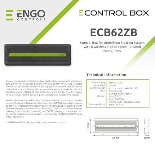 Régulateur chauffage au sol ENGO ECB62-ZB ZigBee 3.0 solution 8 zones 240V