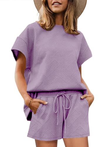 Image of UNCLECAT Womens 2 Piece Lounge Sets Short Sleeve Tops and Shorts Travel Outfits Pajama Set with Pockets