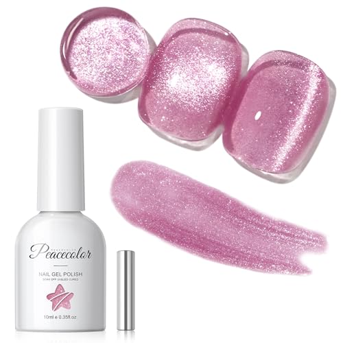 PEACECOLOR 10ml UV Nagellack Cat Eye Rosa, Cat Eye Gel mit Magnet, Gel Nagellack Soak Off Nail Poliâ€¦ – Miniatur