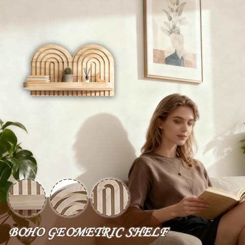 Étagère flottante bois au design géométrique pour décoration épurée de salon - 3