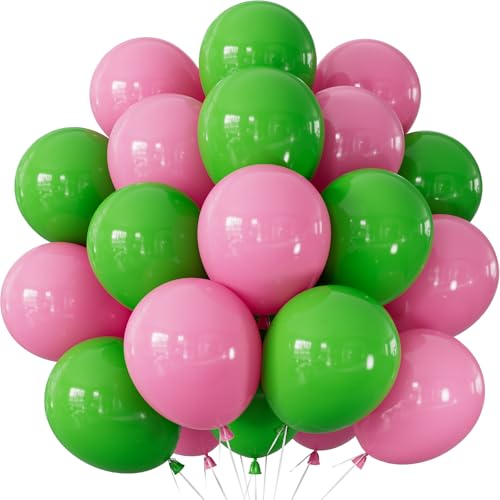 Adeyoo Pink and Green Balloons - Latex Balloons 12 Inch Dark Pink Balloon Green Party Balloon for Girl Princess Birthday Wedding Baby Shower Witch Themed Party Decorations 50 Pcs