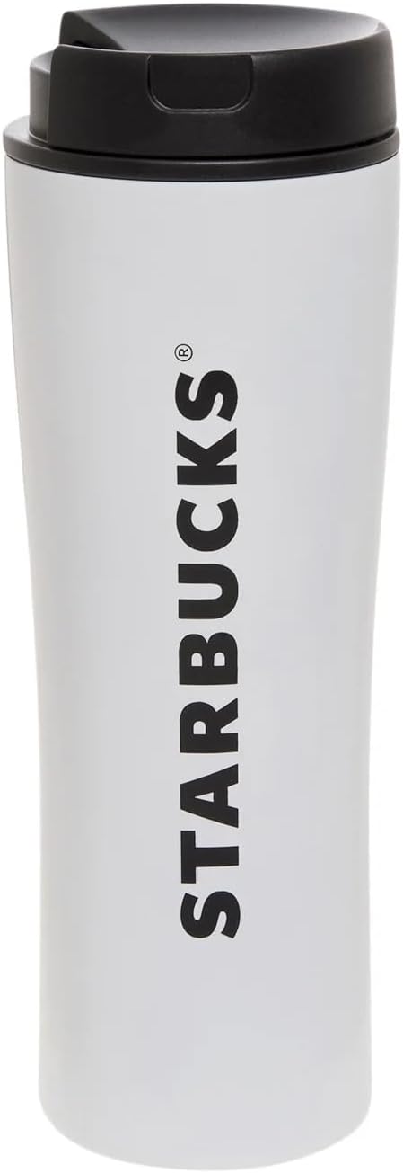Starbucks Steel Vacuum Coffee Tumbler With Black Swivel Lid, White, 16 Oz