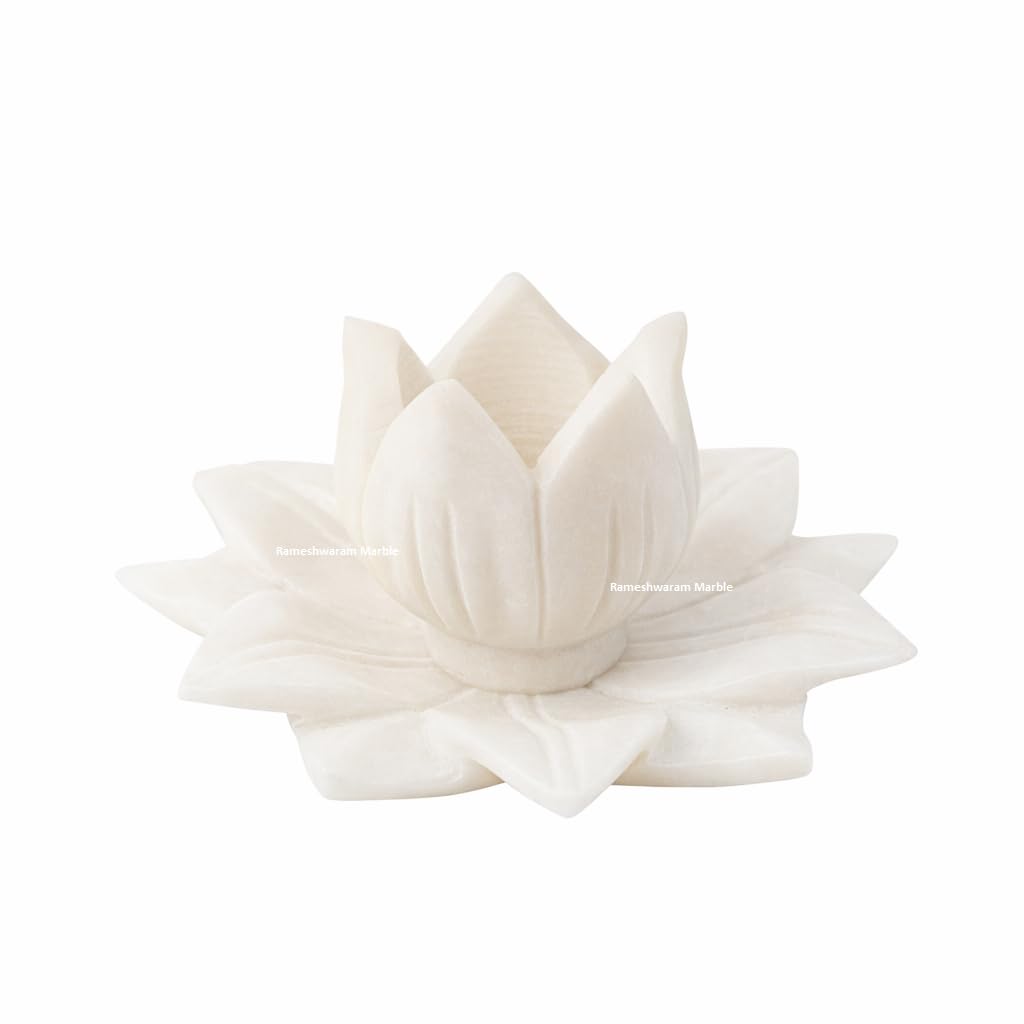 RM Marble Urli Bowl & Tealight Candle Holder Combo | Set of 2 (6-Inch & 3-Inch) | Handcrafted White Marble Decor | Flower & Floating Candle Bowl for Festive & Home Decor-image-4