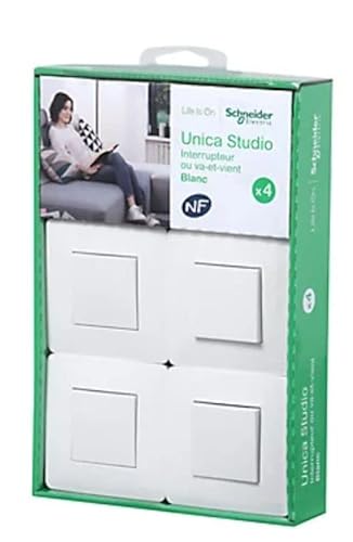 Schneider Interrupteurs VA-ET-VIENT,Blanc Unica, 10A, Lot de 4