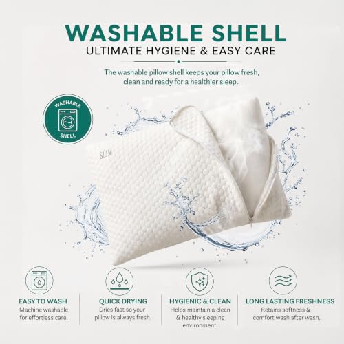 Image of MYTRIDENT Classic Slim Memory Foam Pillow for Better Shoulder and Neck Support, 1 Piece Standard Size, 43X69 CM - White
