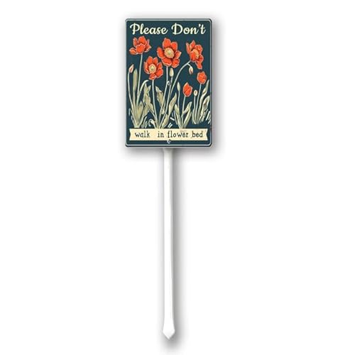 Uptell Please Do Not Walk In Flower Bed Yard Signs with Stakes Aluminum Sign for House/Front Door and Business Outdoor Decoration 7x8.8 Inch