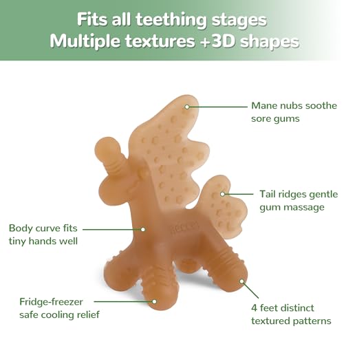 Image of HECCEI Baby Teether Toy, Soft Food‑Grade Silicone Teether, Soft Infant Teether Chew Toy, BPA Free, Multi-Texture Design Teether (Amber Silver)