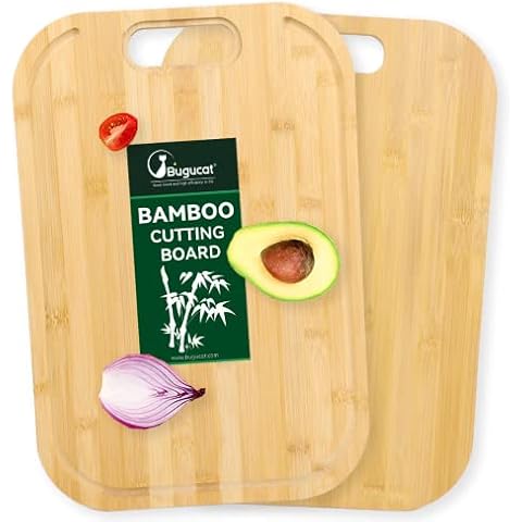 Bugucat Schneidebretter aus Bambus,Frühstücksbrettchen Hackbretter Antibakteriell Küchenbrett mit Saftrille und Griff,Brotbrett Cutting Board Massiv für Fleisch Gemüse Obst Cover