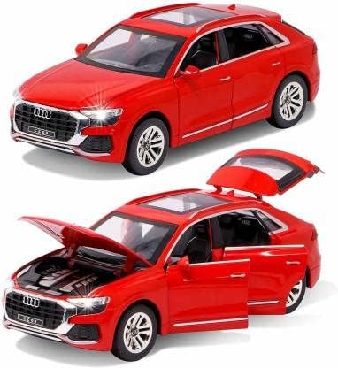 Image of Audi Q8 1 /24 Alloy Metal Pull Back Diecast Car Scale Model Metal Pullback Toy Car with Openable Doors & Light Music Toy (Red)