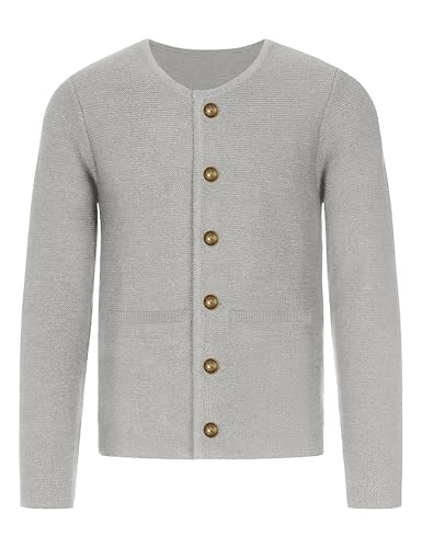 Atforna Men's Traditional Costume Jacket with Button Placket, Oktoberfest Outfit, Lederhosen Jacket, Costume Fashion for Men, S-3XL, gray, M