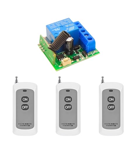 Image of Roboway 433MHz 1-Channel RF Relay Receiver with EV1527 2-Button Remote | Universal Wireless Remote Control Switch for Lights, Fans, Garage Door, Home Automation (3 Remote and 1 Receiver)