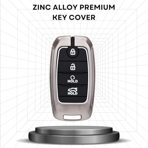 Image of KEYCEPT Metal Key Cover Compatible for Kia Seltos | Sonet | Carens 4 Button Smart Key with Keychain (Long Keychain).