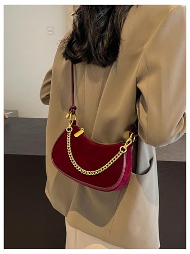 OYOANGLE Women's Suede Chain Decor Mini Shoulder Bags Zipper Clutch Purse Handbags Vintage Elegant Crossbody Bag3