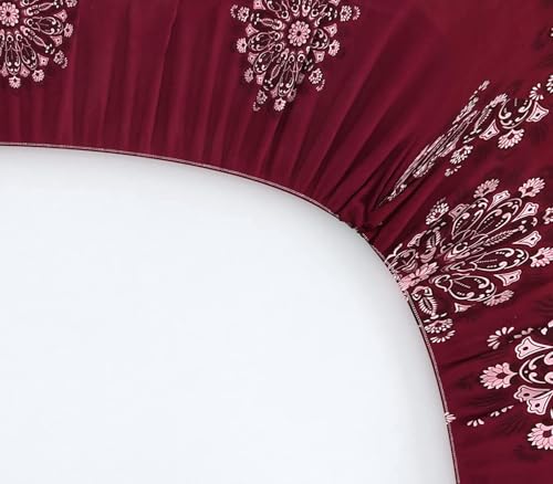Image of KAWI Single Bedsheet Elastic Fitted Glace Cotton with 1 Pillow Cover,200 TC (Size 72X48X up to 8 Inches Mattress) - Maroon Print