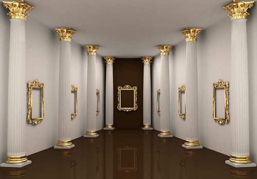 Luxury White Columns Gold Frame Palace Backdrop Royal Gallery Hall