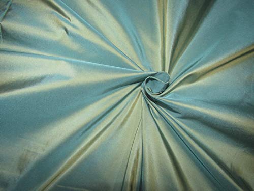 Taffetas soie bleu mer or - Tissu soie iridescent 137cm TAF302