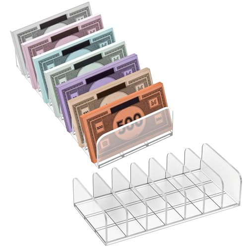Money Tray Compatible with Monopoly-7 Slots,Clear Acrylic Money Organizer, Banker Tray Compatible with Monopoly Accessories(2Pack,Trays Only)