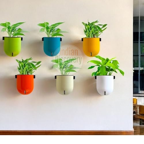 Image of Indian Discovery Self Watering Wall Hanging Planter|Hanging /Hooked Flower Pots for Home, Balcony, Vertical Garden Decor Flower Pots(6 PC, Multi-Color, Sphere)|6 Inch UV-Resistant Plastic Plant Pots