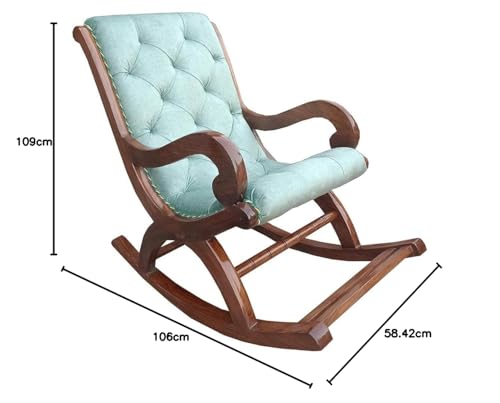 Image of Solid Sheesham Wood Rocking Chair for Living Room | Ergonomic Resting Chair for Relaxing and Pregnant Women (Sky-Blue)