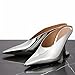 Vertundy Women's Metallic High Heeled Mules Wedge Heels Pointed Toe Backless Slide Pumps Slip On Dress Patent Leather Mule Ladies Silver