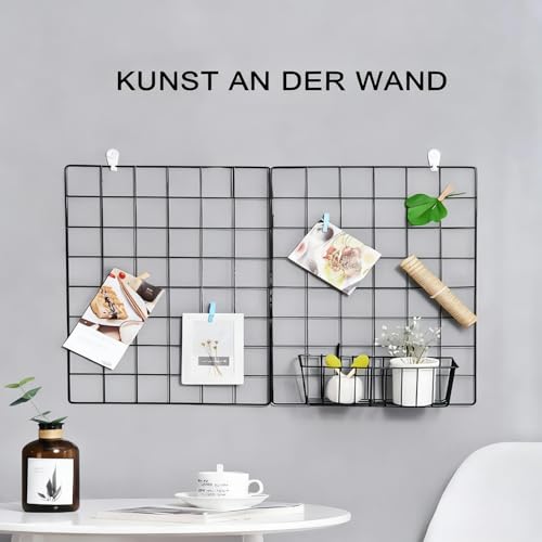 2er-Pack Wandgitter Schwarz, Multifunktionale Gitterwand, DIY Eisen Gitter der Fotowand Dekoration, Pinnwand Foto an der Memoboard Hängen in der Küche, Büro und so weiter (30 * 40 cm)