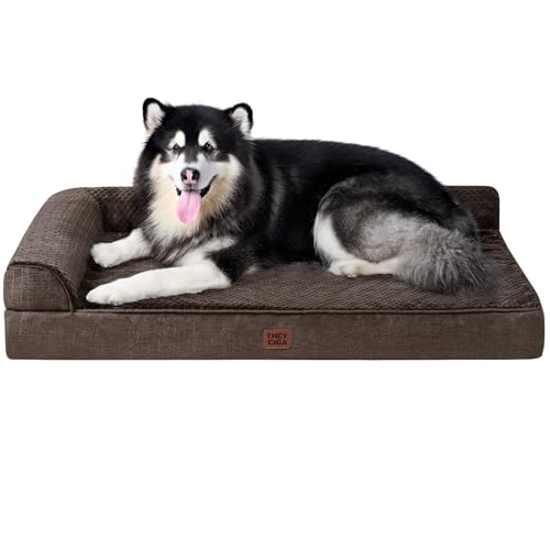 EHEYCIGA XXL Dog Bed Memory Foam, Orthopedic Giant Dog Bed Jumbo with Washable Removable Cover, Waterproof Pet Sofa Couch with Nonskid Bottom, 48x35x7.5, Brown