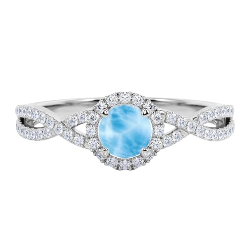 Aihpos 1ct 1.5ct 2ct Larimar Engagement Ring - Round Larimar Rings for Women White Yellow Rose 10K 14K 18K Gold 925 Sterling Silver with Moissanite Larimar Proposal Ring