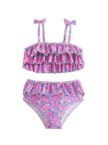 GORGLITTER Girl's Swimsuit Floral Ruffle Bikini Set High Waisted Thong Cute 2025 Bathing Suit