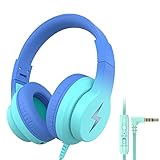 Candy Bila Kids Headphones, Wired Headphones for Kids with Microphone, 85/94dB Volume Limiter Headphones for Girls Boys with Sharing Jack, Foldable Headphones for Online Study, Gradient Blue