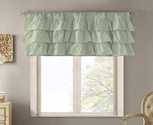 Kings Loft 1000 Thread Count, Light Sage Belle Valance Shabby Chic Style Single Curtain, 18"x84"