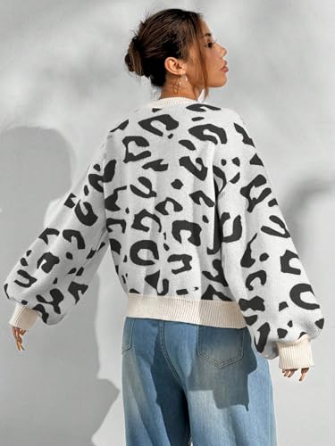Image of SHENHE Women's Vintage Leopard Print Crew Neck Drop Shoulder Loose Knit Pullover Sweater