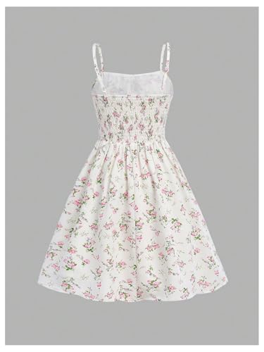 Girl's Floral Print Summer Dress Bowknot Ruched Bust A Line Cami Dress High Waist Ruffle Hem Cute Sun Dresses3