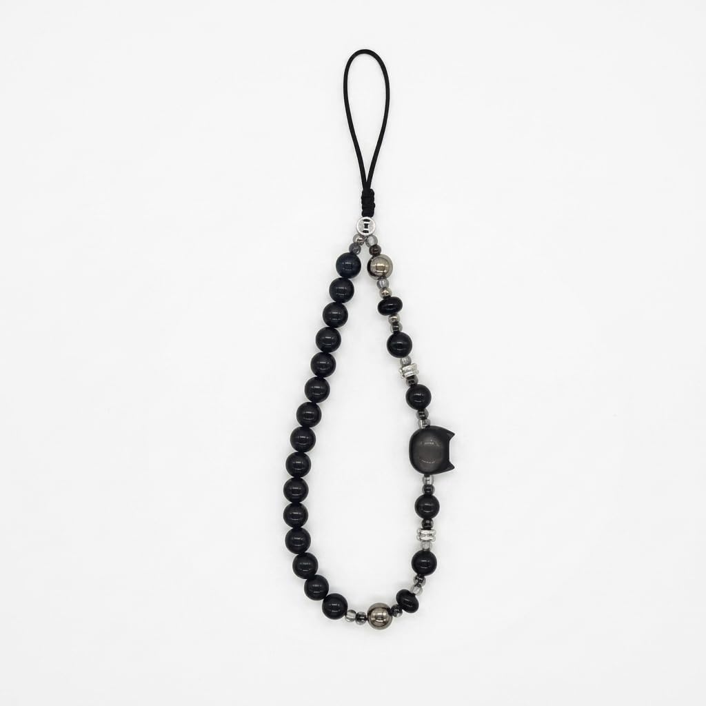 Bloomish Black Cat Beaded Phone Charm Wrist Strap for Women & Girls,Black A | Cute kitten Design, Plastic Material, Handmade, Suitable for iPhone & Android, Applicable to bags camera and Car Keychain