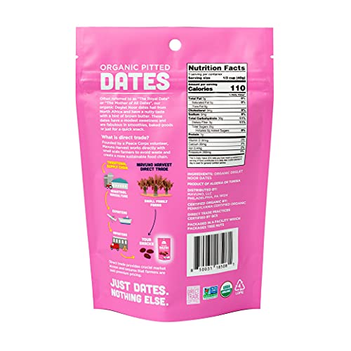 Mavuno Harvest Pitted Dates Dried Fruit Snacks | Organic Dried Dates | Healthy Snacks for Kids and Adults| Deglet Noor Dates | No Sugar Added, Vegan, Non GMO | Resealable 4 Ounce Bags, Pack of 6
