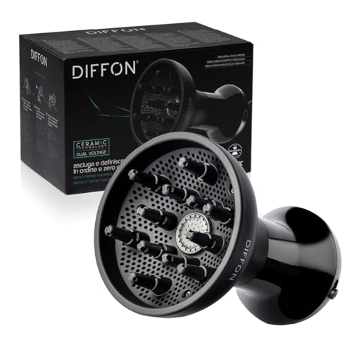 Imetec Diffon, Difusor Secador de Aire Caliente para Cabello Rizado de Hombre, Rizos Definidos Sin Encrespamiento, Tecnología Cerámica, 2 Niveles de Aire/Temperatura, Doble Tensión, 700 W, Negro