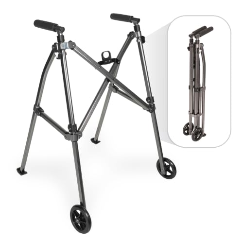 Stander Wonder Walker with 5-inch Wheels Lightweight Folding Walker for Adults Seniors and Elderly Collapsible Travel Walker Ski Glides for Mobility Support Compact Black Walnut